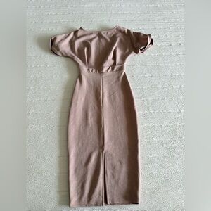 Boohoo Blush Midi Dress with Elegant Design